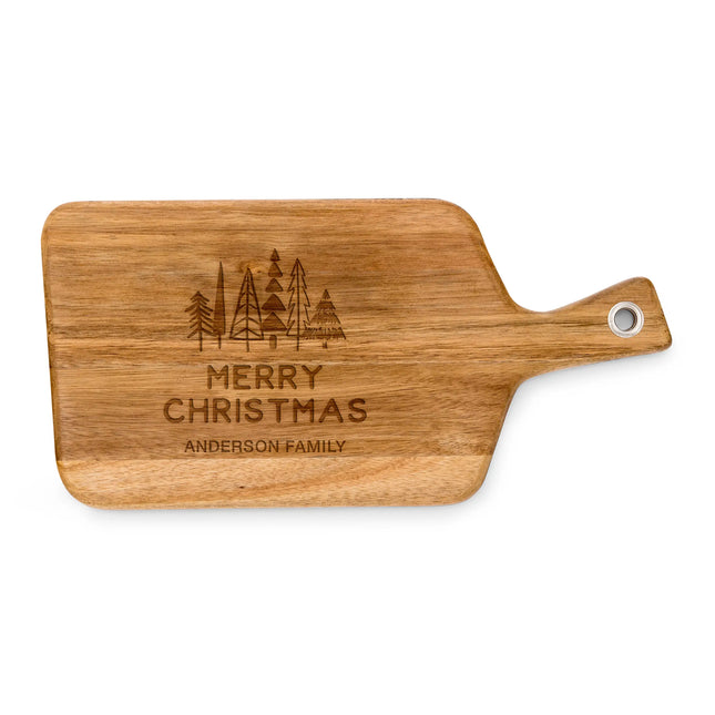 Personalized Wooden Paddle Cutting and Serving Board with Engraved Winter Pines