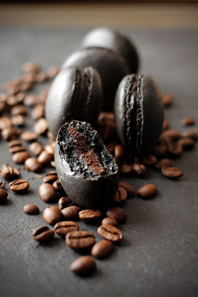 Blissful Black Coffee Macarons with Chocolate Cream Centers