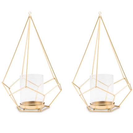 Tall Gold Geometric Candle or Flower Centerpiece (Set of 2)