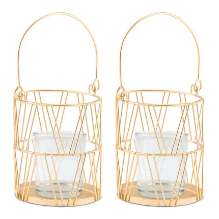 Gold Geometric Candle Lantern Event Table Decoration (Pack of 2)