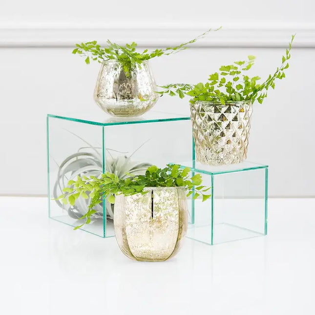 Gold Mercury Glass Votive Holder or Flower Vase Set (Set of 3 Different Sizes)