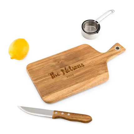 Personalized Wooden Cutting & Serving Board with Handle - Retro Script