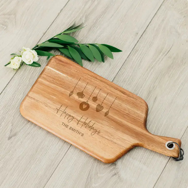 Personalized Wooden Cutting and Serving Board with Christmas Ornaments