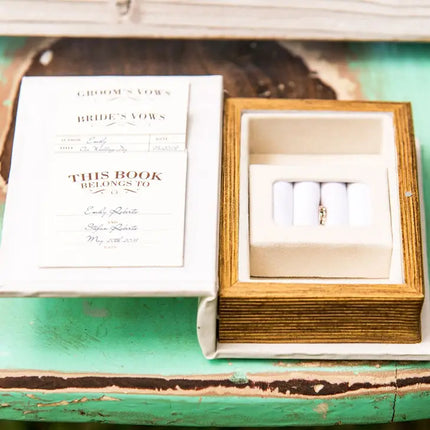 Wedding Ceremony Bride and Groom Vows Wedding Ring Holder Vintage Book Box
