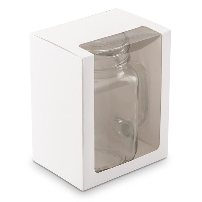 White Gift Box with Clear Window - Fits 16oz Mason Jar Drinking Glass (Sold Separately)