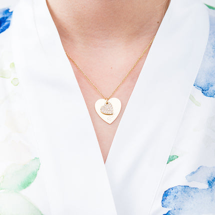 Crystal Double Swing Heart Necklace - Matte Gold