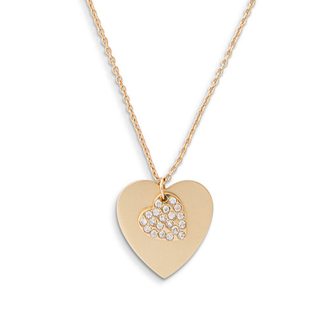 Crystal Double Swing Heart Necklace - Matte Gold