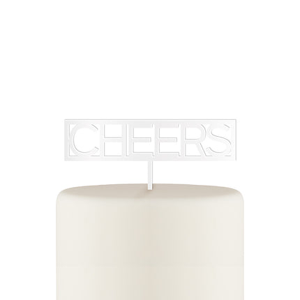 Block Cheers Acrylic Cake Topper - White