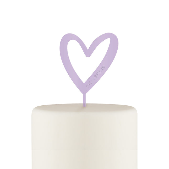 Personalized Mod Heart Acrylic Cake Topper - Lavender