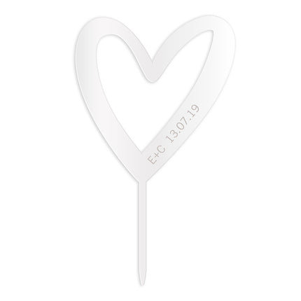 Personalized Mod Heart Acrylic Cake Topper - White
