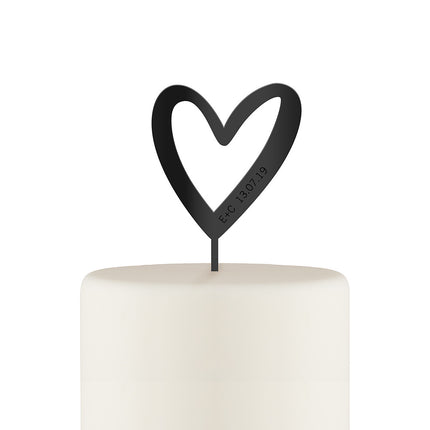 Personalized Mod Heart Acrylic Cake Topper - Black