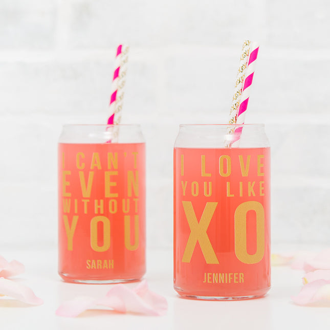 Can Shaped Glass Personalized - I Love You Like XO Printing Gold