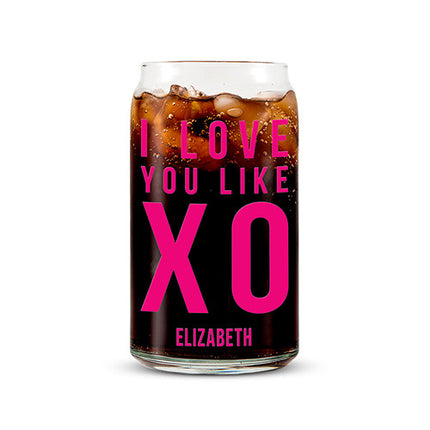 Can Shaped Glass Personalized - I Love You Like XO Printing Fuchsia