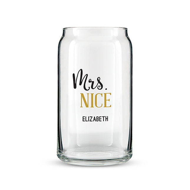 Can Shaped Glass Personalized - Mrs. Nice Script Font