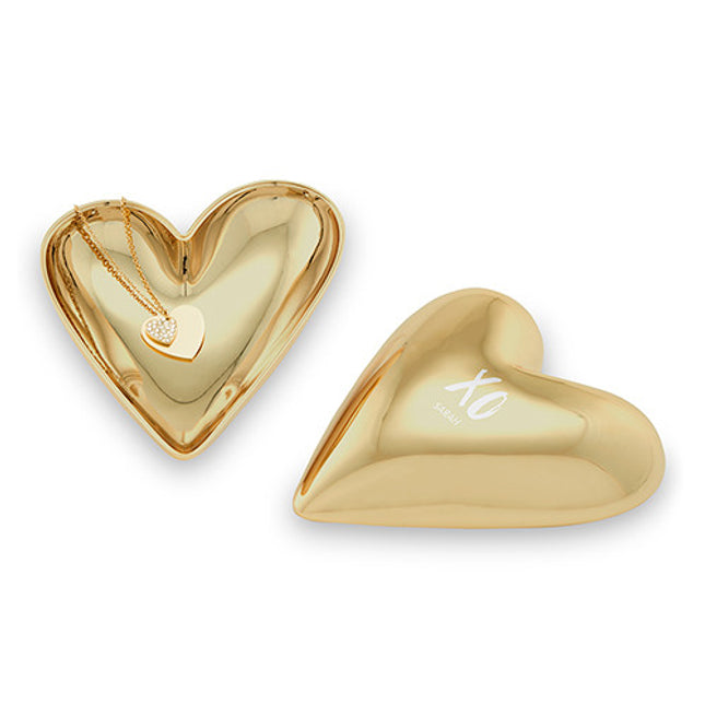 Gold Modern Heart Jewelry Box - XO with Line of Text Etching