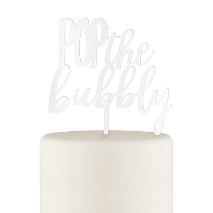 Pop the Bubbly Acrylic Cake Topper - White