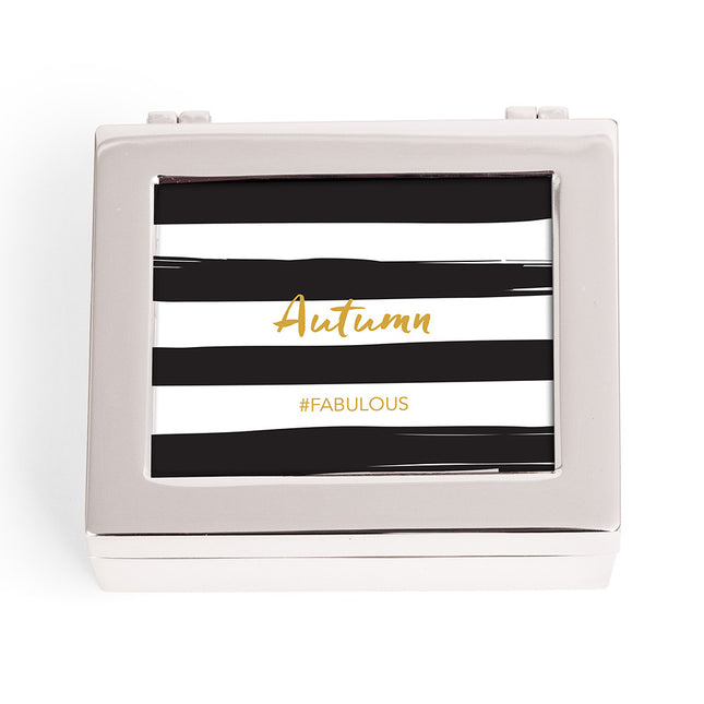 Personalized Black and White Striped Print Jewelry Box