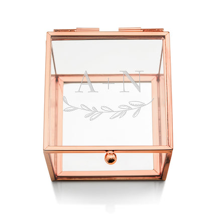 Small Glass Jewelry Box with Rose Gold - Garland Under Etching