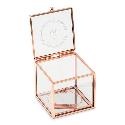 Small Glass Jewelry Box with Rose Gold - Monogram Simplicity Etching