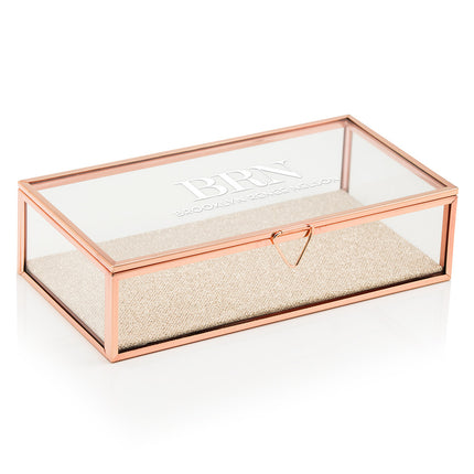 Personalized Glass Jewelry Box with Rose Gold - Modern Serif Initials Printing