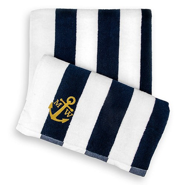 Navy Striped Terry Beach Towel