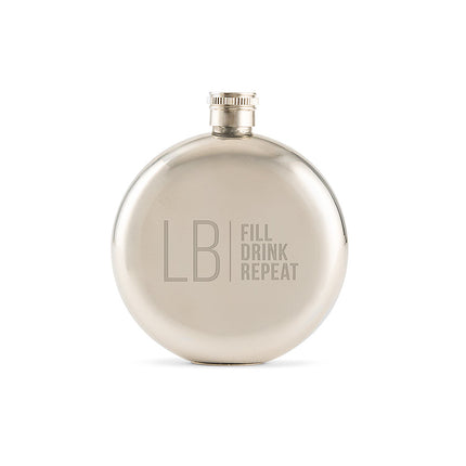 Personalized Round Silver Hip Flask - Modern Logo
