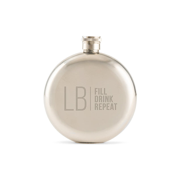 Personalized Round Silver Hip Flask - Modern Logo