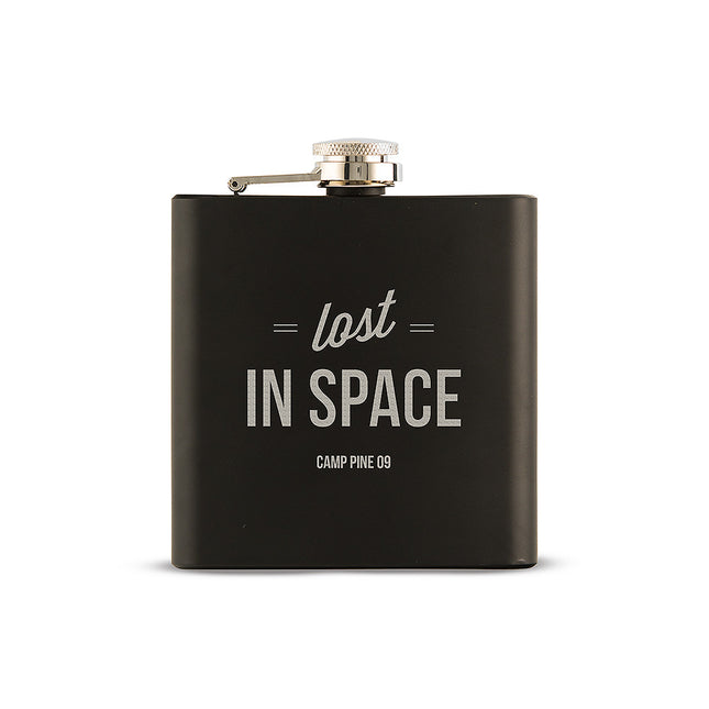 Lost in Space Etched Black Hip Flask