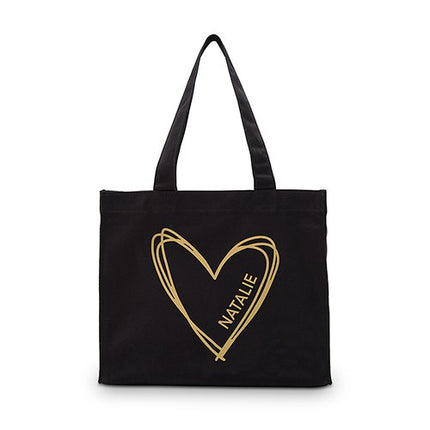 Personalized Heart Black Canvas Tote Bag Tote Bag with Gussets - Small