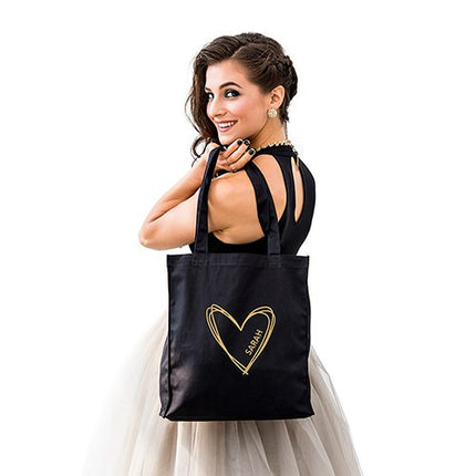 Personalized Heart Black Canvas Tote Bag Tote Bag with Gussets