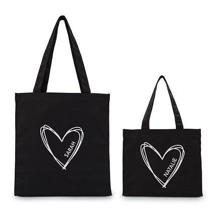 Personalized Heart Black Canvas Tote Bag Tote Bag with Gussets