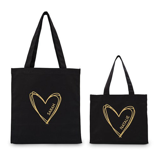 Personalized Heart Black Canvas Tote Bag Tote Bag with Gussets