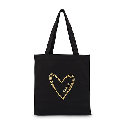 Personalized Heart Black Canvas Tote Bag Tote Bag with Gussets -Large