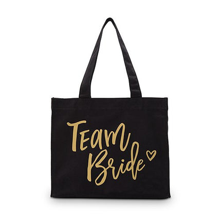 Team Bride Black Canvas Tote Bag Tote Bag with Gussets - Small