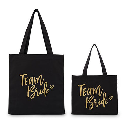 Team Bride Black Canvas Tote Bag Tote Bag with Gussets
