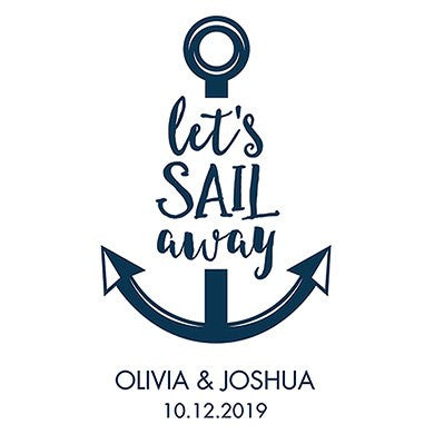 Personalized White Canvas Tote Bag - Let's Sail Away Tote Bag with Gussets Navy Blue