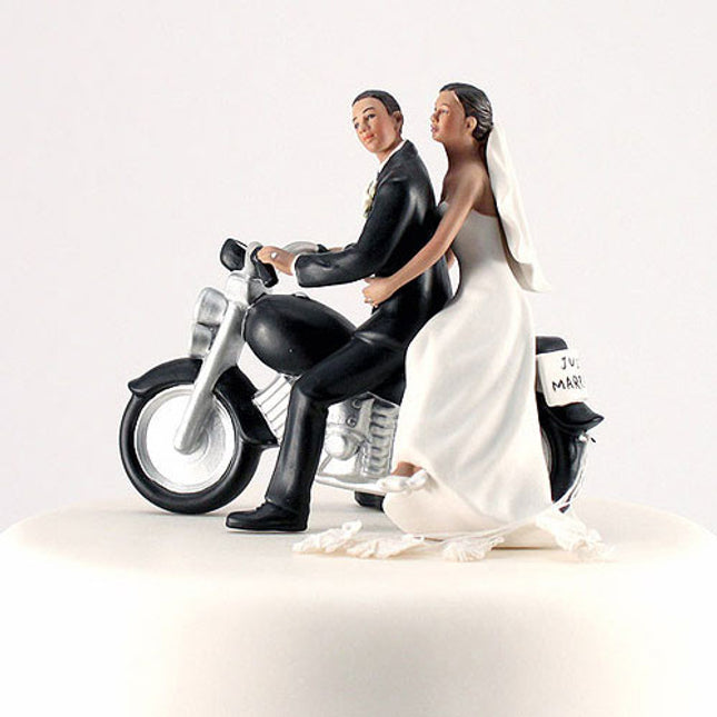 Bride and Groom Motorcycle Wedding Cake Topper