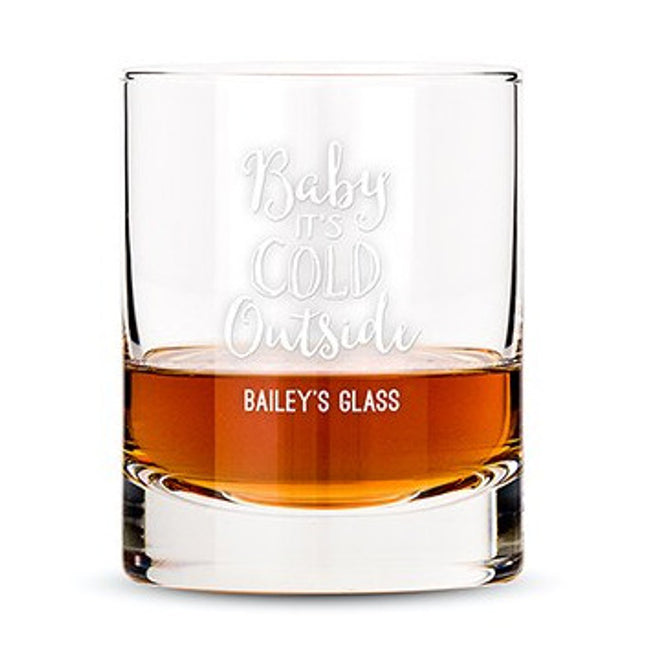 Personalized Whiskey Glasses with Baby It's Cold Outside Printing White
