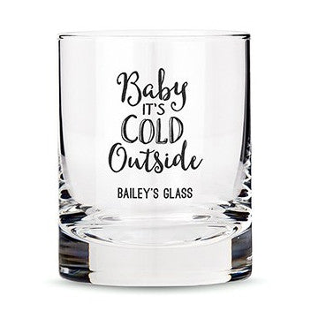 Personalized Whiskey Glasses with Baby It's Cold Outside Printing Black
