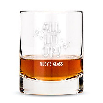 Personalized Whiskey Glasses with All Lit Up! Printing White