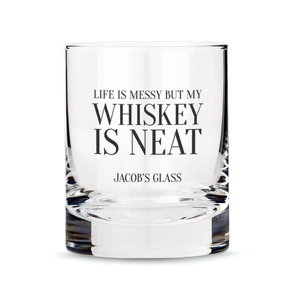 Personalized Whiskey Glasses with Whiskey is Neat Print