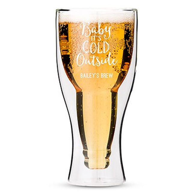 Personalized Double Walled Beer Glass Baby It's Cold Outside Printing White