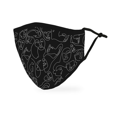 Reusable Cloth Face Mask with Artsy Many Faces Pattern
