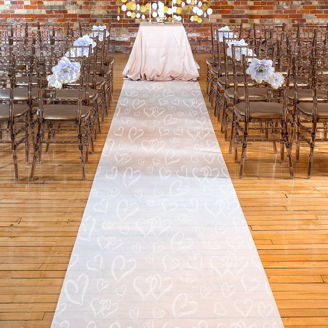 White Wedding Aisle Runner with Hearts