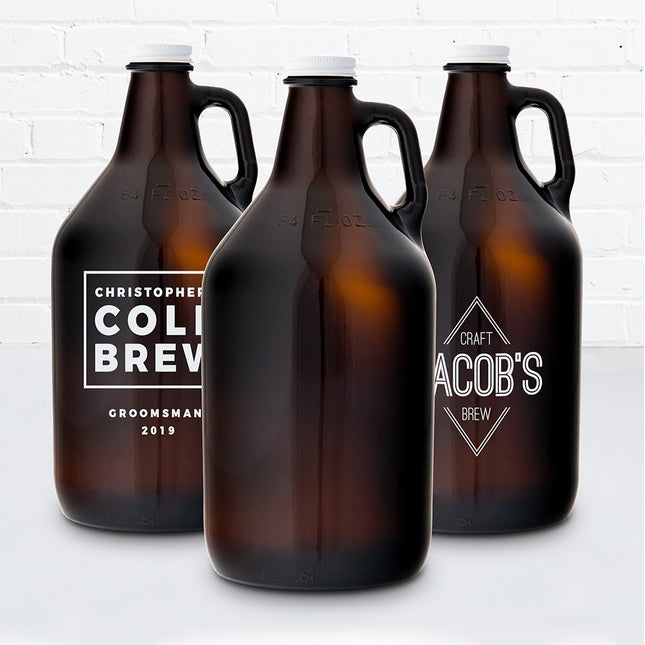 Personalized with Name Amber Glass Growler with Lid