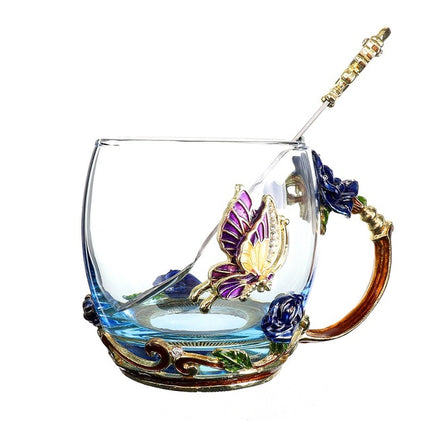 Blue Rose and Butterfly Enamel Crystal Cup Gift Idea - Discontinued