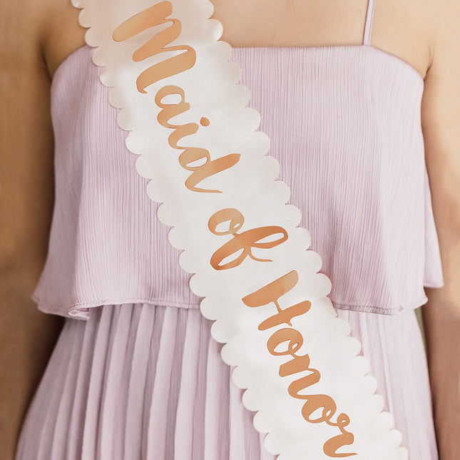 Blush Pink & Rose Gold Satin Bachelorette Party Sash - Maid of Honor