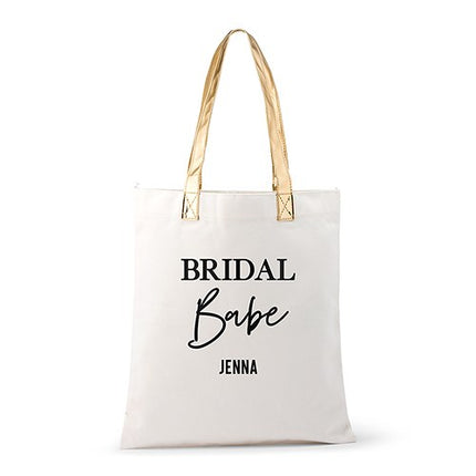 Personalized Cotton Canvas Fabric Tote Bag With Gold Strap - Bridal Babe