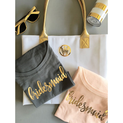 Bridal Party T-shirt Gold Lettering Scoop Neck