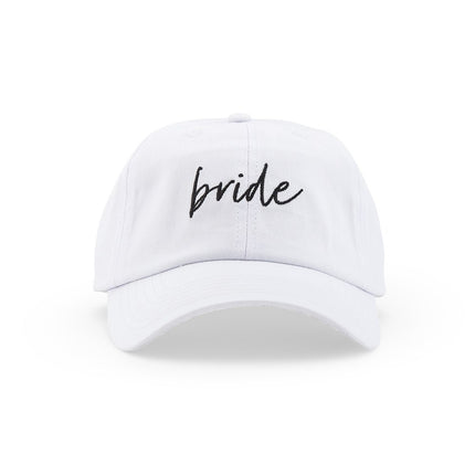 White Bride Ball Cap with Black Script Font